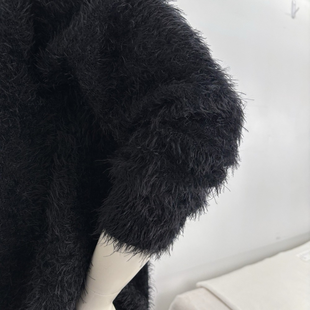Black Fuzzy Open Front Mohair Look Oversized Cardigan Sweater Grunge Kurt Cobain - Picture 4 of 9